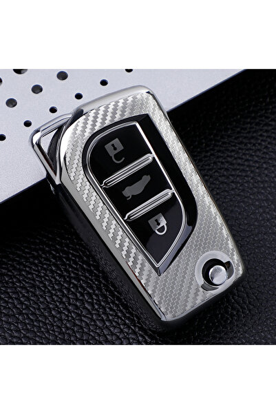 Choice3 Silver TPU Carbon Filber Car Key Case Cover for Toyota Auris Corolla ...