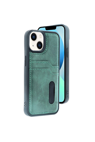 xirshop حافظة آيفون 14 حافظة جلدية مع حامل بطاقات سارة - أخضر داكن
