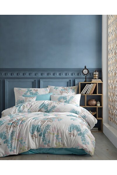 NazeninHome Ranforce 100% Cotton Duvet Cover Set with Elastic Sheets Double S...