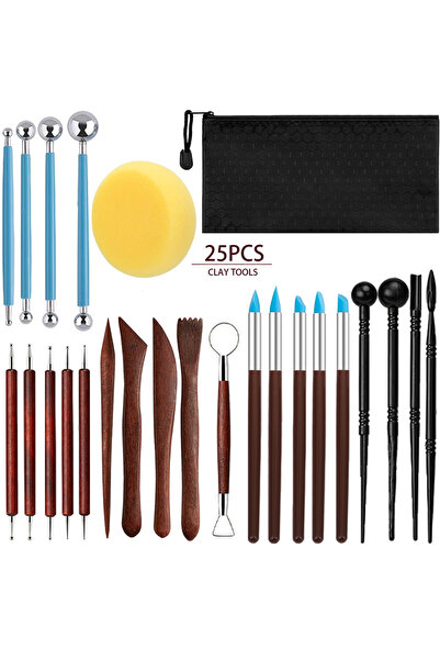 Choice1 مجموعة أدوات نحت الفخار والطين، 25 قطعة أو 40 قطعة، لون أحمر، أدوات ي...