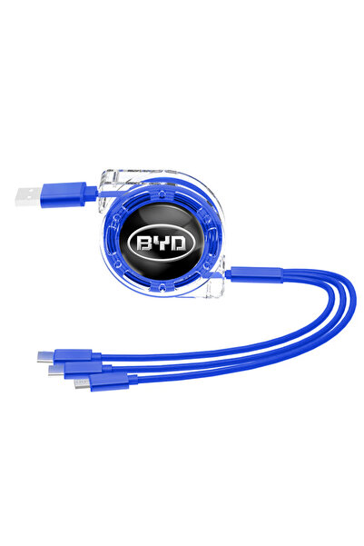 Choice5 A-Blue-A-BYD 3 In 1 Fast Charger USB Data Cable Car Interior Accessor...