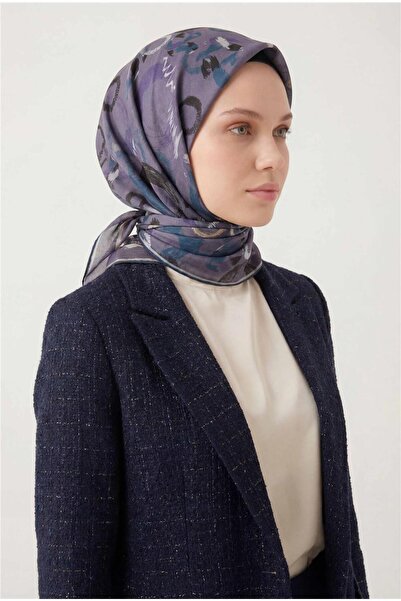 Silk Home Eșarfă din amestec de bumbac, mov fumuriu, cu model geometric abstr...