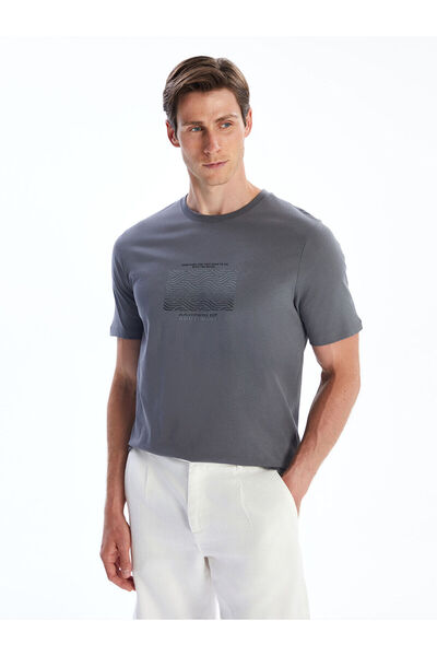 LC Waikiki Tricou pentru bărbați din bumbac fin cu imprimeu cu guler rotund d...