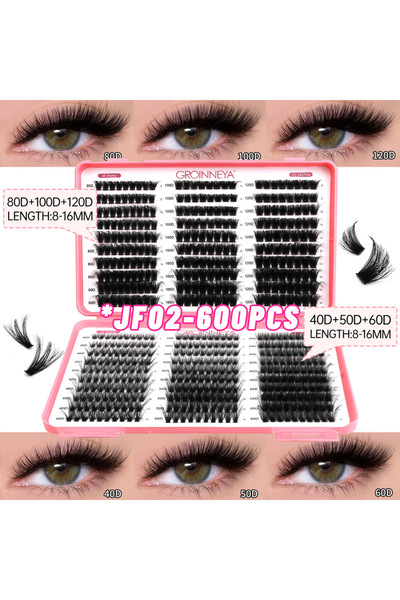 Choice4 600 قطعة - JF02 GROINNEYA مجموعة رموش عنقودية يمكنك تركيبها بنفسك، عل...