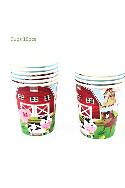 Choice4 ١٠ أكواب وأطباق وأعلام لحفلات أعياد الميلاد بطابع مزرعة الأبقار، زينة...