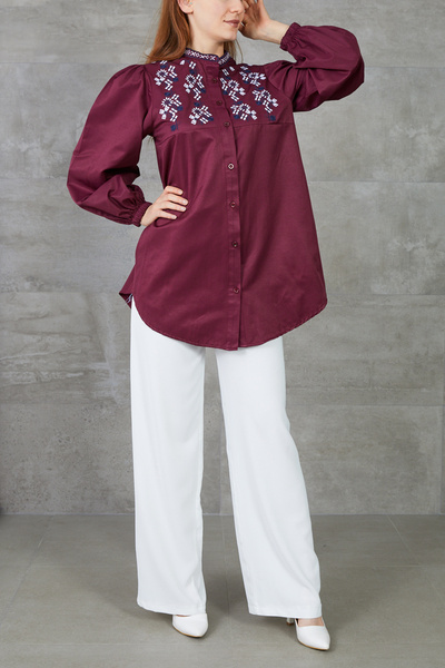 zenne Floral embroidered oversize shirt burgundy