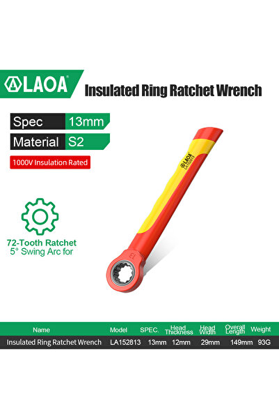 Choice13 13MM LAOA Insulated Spline Ratchet Spanner Lightweight S2 Alloy Stee...
