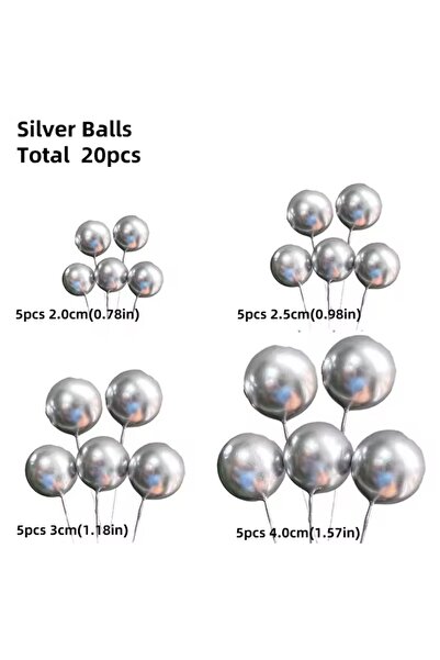Choice22 20PCS Silver 20 Pcs Ball Cake Topper Decorati Mini Ballo Cake Topper...