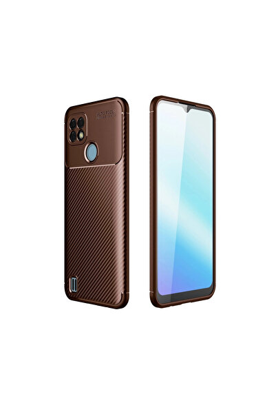 xirshop حافظة ريلمي C21 بغطاء كربوني بتركيز تلقائي - بني