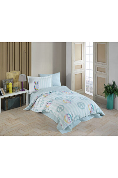 FIONNA.RO 100% Cotton Poplin Duvet Cover Set 1 Person - Peace Blue