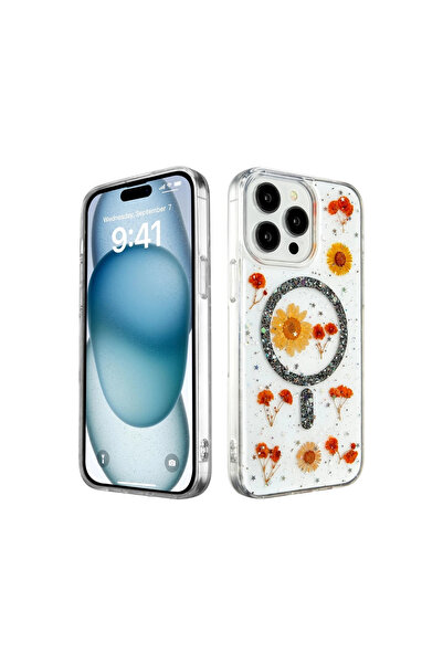 xirshop غطاء حماية لآيفون 14 برو بتصميم ديزي سيلفر ماجسيف - أسود