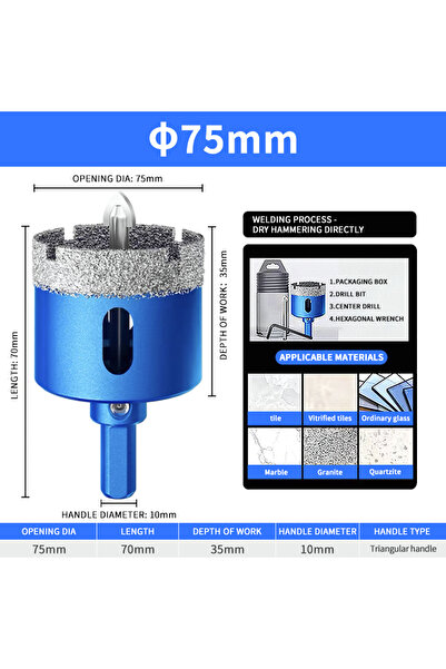 Choice18 75mm Diamond Coated Drill Bits Set 18-150MM Ceramic Tile Hole Saw wi...