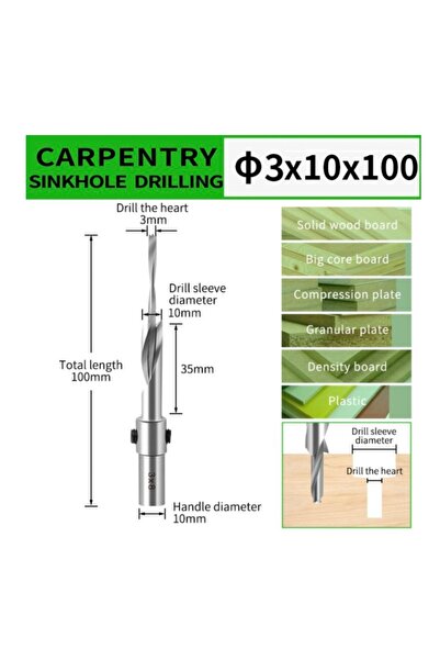 Choice12 3x10x100 Countersink Drill Bit with Adjustable Depth Stop Chamfering...