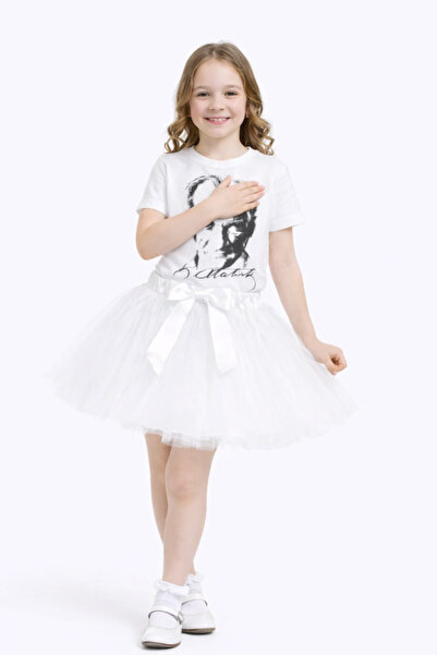 Nacar 23 Nisan 29 Ekim Gösteri Kıyafeti Kız Çocuk Atatürk Baskılı Tütü Etekli...