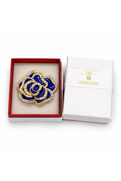 OEM Broșă Elegantă Trandafir Albastru cu Cristale, Finisaj Auriu, Design Premium