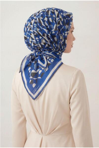 Silk Home Cotton Blend Scarf Saks Retro Geometric Patterned Soft Textured Non...