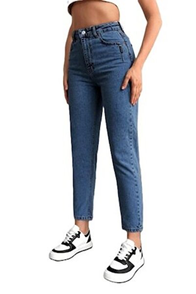 StreetWear Outlet Women's Jeans, Cropped Mom-Fit and Solid Color, Dark Blue, ...