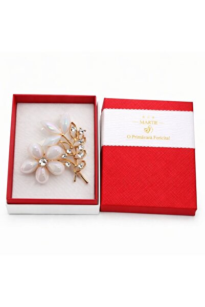 OEM Mărțișor Broșă Aurie cu Floare Sidefată și Cristale, Design Elegant de Pr...