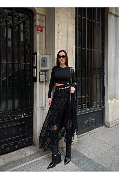 BLUSS Black Jacquard Lace Long Skirt