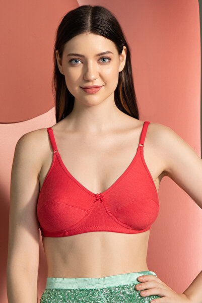 Clovia Non-Padded Non-Wired Full Cup Everyday Bra in Coral Red - Cotton
