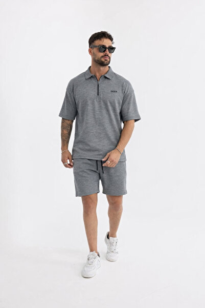 comstar Men's Polo Collar T-Shirt Loose Shorts Smoked Summer Two-Piece Set