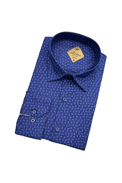 GÖMLEK GALERİSİ Classic Wide Cut Patterned Digital Print Long Sleeve Men's Shirt