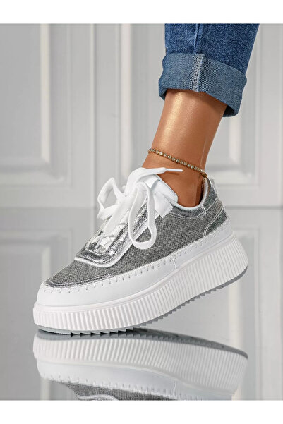 Zaira Adidasi dama argintii din material textil Giulia #18127 - 37
