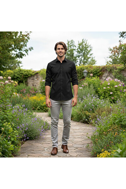 Fine Touch Premium Men's Slim Fit Cotton Black Shirt – Stylish and Modern