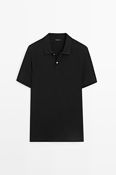 Massimo Dutti Mikro dokulu pamuklu polo yaka t-shirt