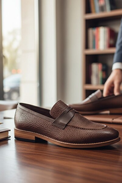 enoch Genuine Leather Brown Seersucker Textured Men's Loafer with Maskaret De...