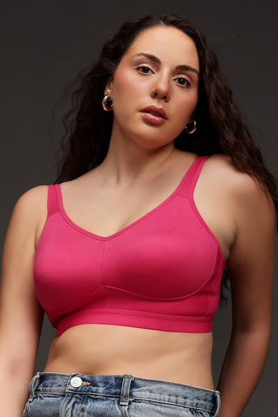 Clovia Non-Padded Non-Wired Full Figure Spacer Cup T-shirt Bra in Hot Pink - ...