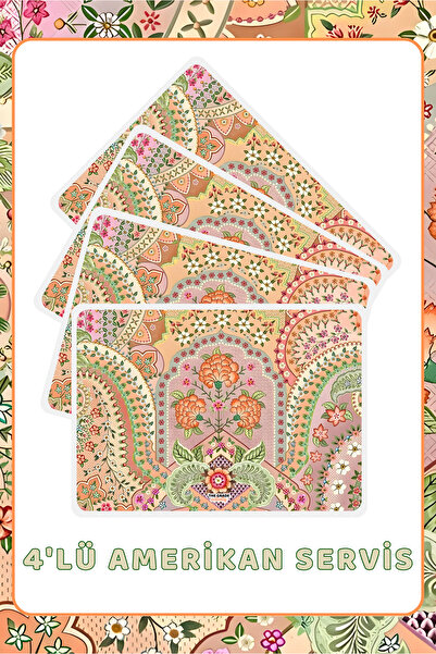 The Grade American Service Set of 4 Floral Pattern Beige Plate Mats Stain Res...