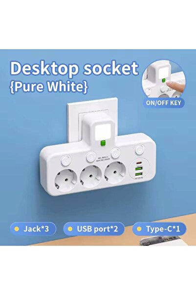 Choice6 3 AC USB White EU Plug 3/4/5 AC Outlet Power Strip Multiprise Wall Sk...