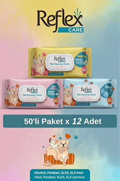 Care Evcil Hayvanlar İçin Hijyenik Temizleme Mendili 12'li Karışık Koku Seti Pudra, Nerg