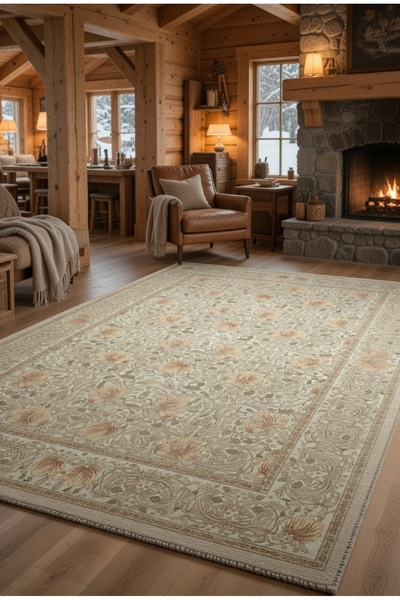 kilim home Soft Beige Vintage Carpet |   Classic Living Room Carpet with Tuli...