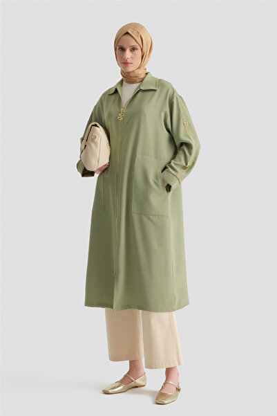 Armine Fermuarlı Ferace Haki