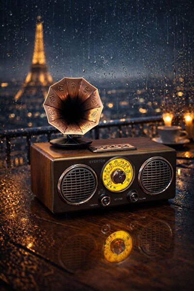 Everton RT-748 gramafonlu Retro Bluetoothlu Radyo USB TF Kartlı 3 Bant Şarjlı