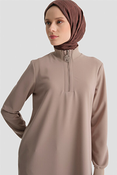Armine Fermuar Detaylı Basic Tunik Vizon