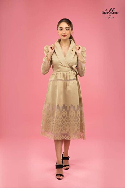 Stylish فستان من ستايلش ميدي راقي تصميم لف وياقة جاكيت