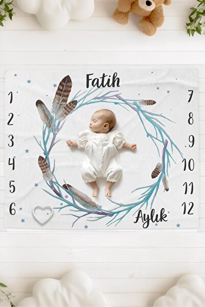 Lilabio %100 Pamuk İsme Özel Bebek Fotoğraf Çekim Anı Örtüsü (120x100 cm) Mav...