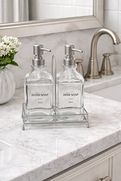 ALLEGRI 2 x 500 ML Γυάλινος Δοσομετρητής Υγρού Σαπουνιού με Μεταλλική Βάση, Σ...