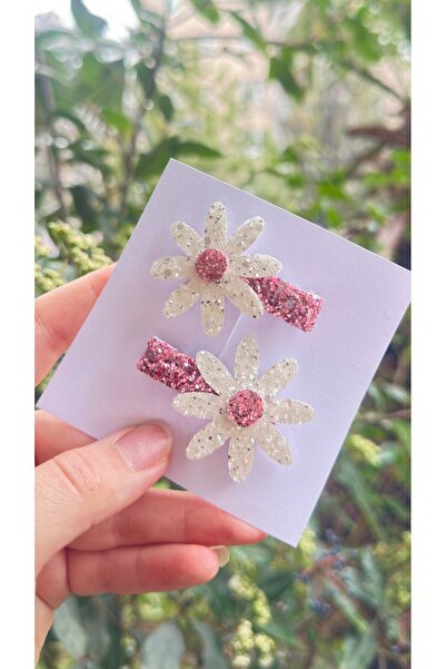 Toka Perisi Pink Glitter Daisy Clip Buckle Set of 2