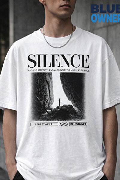 trivexa تي شيرت أسود كبير الحجم مطبوع عليه Silence - تي شيرت بتصميم ستريت وير...