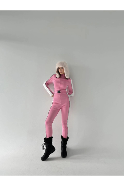 Genel Markalar Kemer Detaylı Fermuarlı Tulum - Pembe -