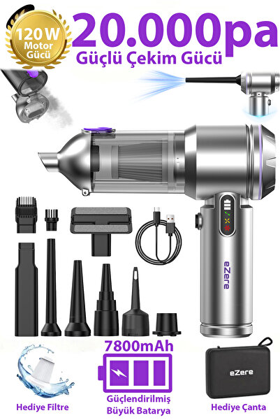 EZERE Vacpro 20000pa Güçlü Dijital Göstergeli Vakumlu Kablosuz Üflemeli Mini ...