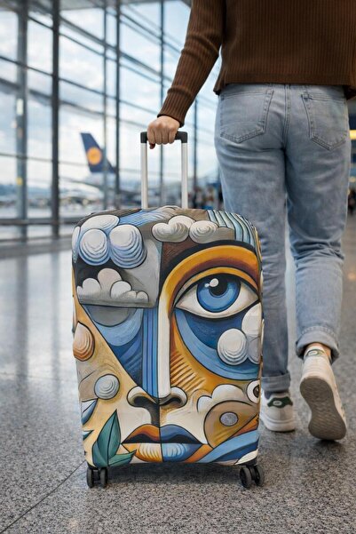 besmartpro Nazar Art Soyut Yüz Desenli Esnek Valiz Kılıfı