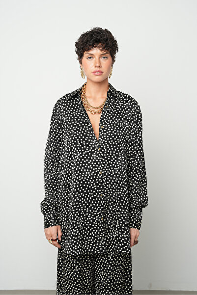 Orfeo Negro Women's Polka Dot Patterned Oversize Cut Shirt