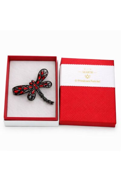 OEM Mărțișor Broșă Libelulă Roșie cu Cristale, Design Elegant și Modern