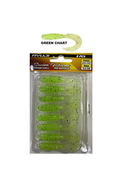 RYUJI Swim Worm 5.5cm 1.5gr Kokulu LRF Silikon Yem 8 Adet Green Chart