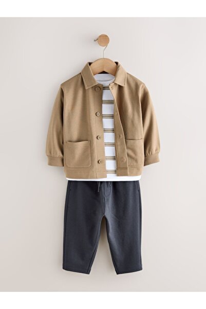 Next Baby Памучна бежово-кафява яке, тениска, джогър, 3-компонентен комплект ...